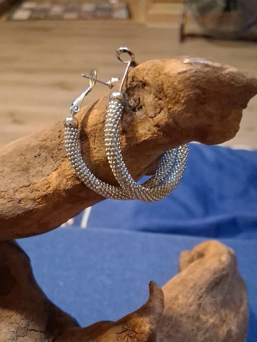 Silver Textured Hoop Earrings - Classic Women's Jewelry